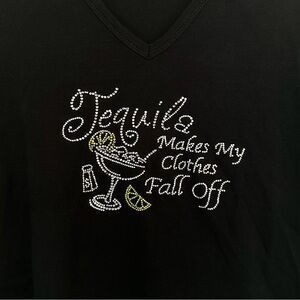 Black Vintage Sequin T-Shirt Funny “Tequila Makes My Clothes Fall Off”